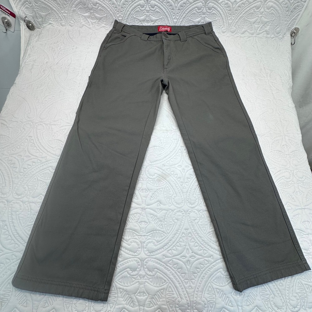 Coleman Mens Fleece Lined Utility Pants Gray Canvas Work Trousers 36x30